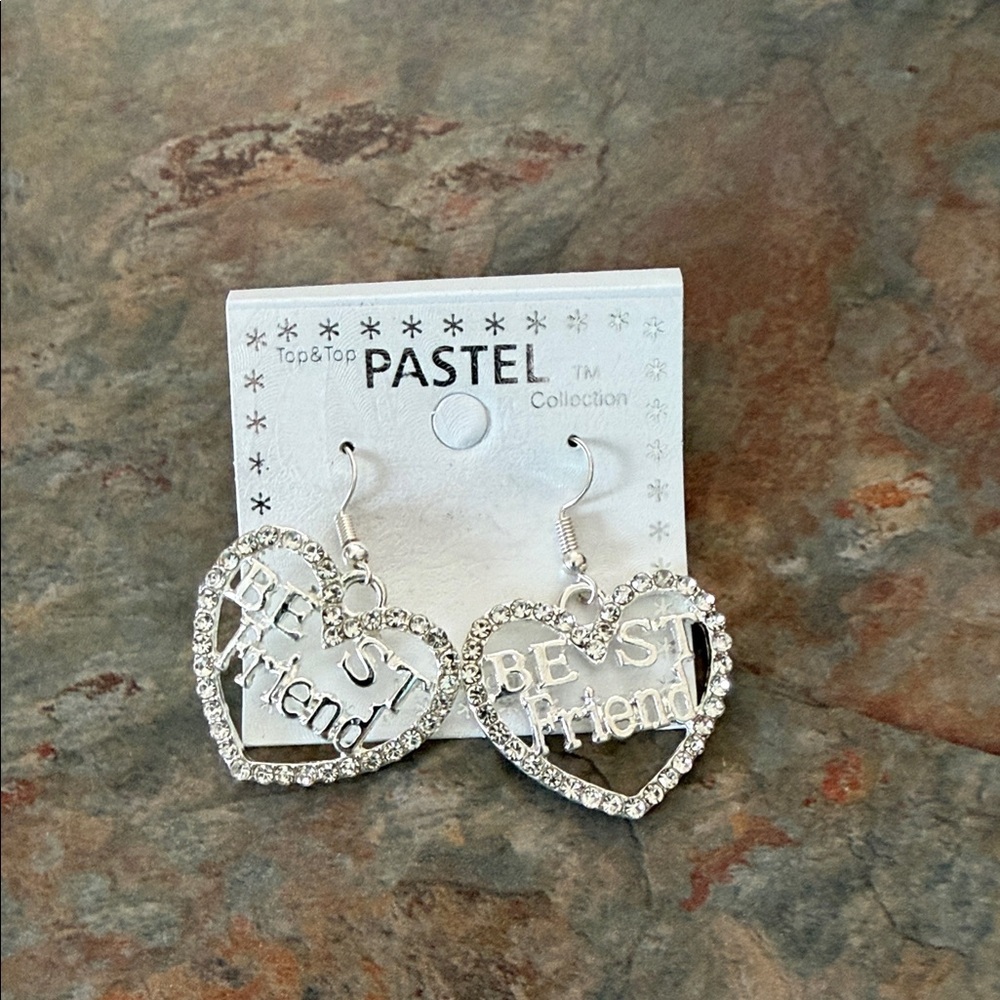 Silver Heart 'Best Friend' Earrings NWOT
